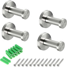 4 Stück Wandhaken aus gebürstetem Edelstahl 304 für Bad, Garderobe und Handtücher, 5 cm, Silber