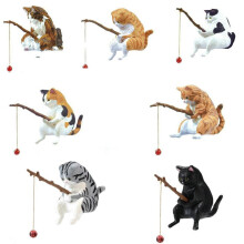 7 Pcs Cute Cat Fishing Figurines, Resin Cat Sculptures, Sitting Cats Ornament for Home Decor, Desk, Shelf, Garden Gift