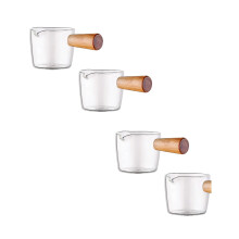 4-delige set transparante glazen roomkannetjes met houten handgreep, mini melk- en koffiekannetje, 100 ml, voor thuis en café