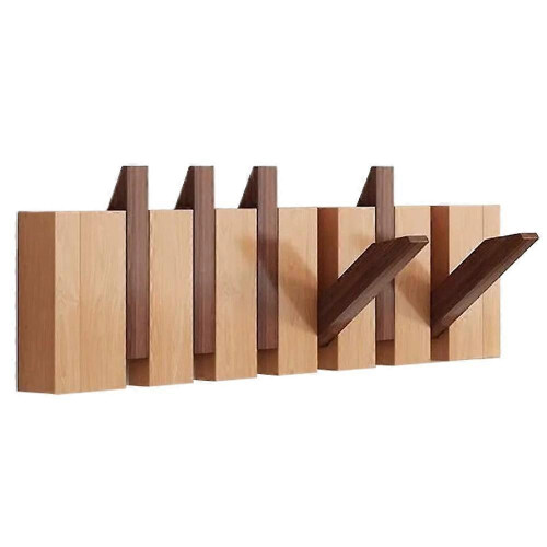 (Contrast color/6 hooks) Solid Wood Piano Key Coat Hook Creative Invisible Hook Wall Entryway Door No-Drill Storage Rack