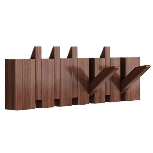 (Brownish red/6 hooks) Solid Wood Piano Key Coat Hook Creative Invisible Hook Wall Entryway Door No-Drill Storage Rack