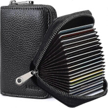 Rfid 20 Card Slots Credit Card Holder Genuine Leather Small Card Case for Women Or Men Accordion Wallet with Zipper