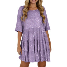 Sparkly Glitter Dress, Sequin Babydoll Summer Dress-Purple M
