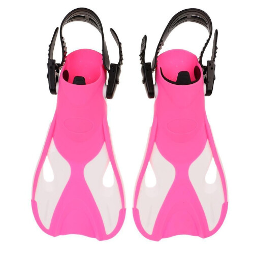 (as described, Pink) Swim  Short Training Open Heel Adjustable Snorkel Flippers For Kids Red