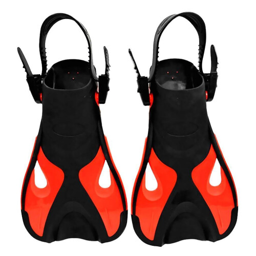 (as described, Red) Swim  Short Training Open Heel Adjustable Snorkel Flippers For Kids Red