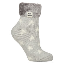 (4-8, Sterne / Silberner Twist (Federtop)) Heat Holders - Heat Holders - Damen Flauschige Bettsocken | Weich Lounge Socken Fleece
