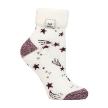 (4-8, Elfenbein/Cabernet-Sterne) Heat Holders - Damen Kuschelsocken Thermo | Heat Holders | Lite Lounge Bettsocken Antirutsch