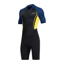 (Yellow) Mens Shorty Wetsuit Full Body Front Zip for Surf Spearfishing M Yellow