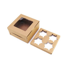 Boîte à cupcakes à 4 cavités avec fenêtre – Papier kraft