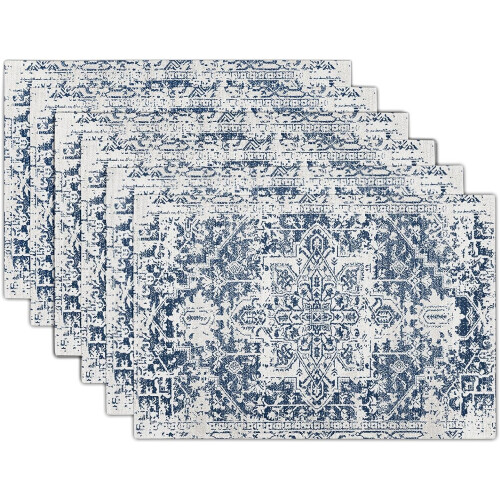 Marineblauwe boho linnen placemats set van 6