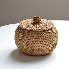 Kerek rattan tárolódoboz tetővel, 15x12cm