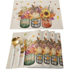 Herfst placemats set van 4 – Bloemenvaas en pompoenblad