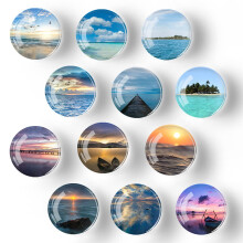 12 aimants pour réfrigérateur en verre avec motif océan