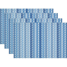 Set van 4 linnen placemats met blauwe strepen en aquarelstippen.
