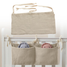 Beige Khaki Puuvillainen Yöpöydän Säilytyskassi, 5 Taskua