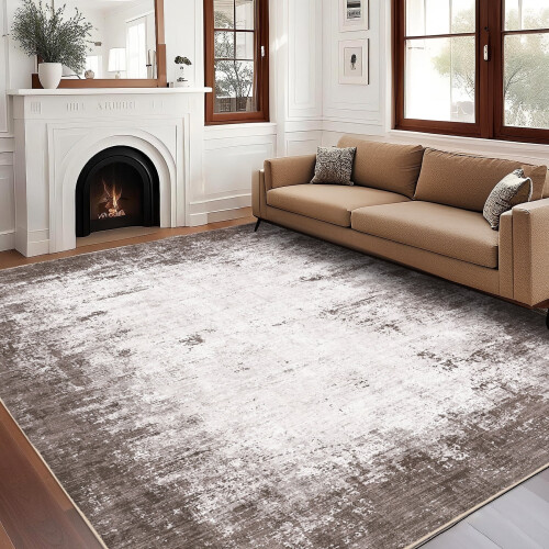 Tapis abstrait moderne 5x7, velours perle, lavable en machine