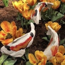 Statues de carpes koï en céramique pour jardin – Résistantes aux intempéries, 12 cm, lot