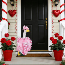 Tenue d'oie de la Saint-Valentin pour statue de jardin de 58 cm, rose