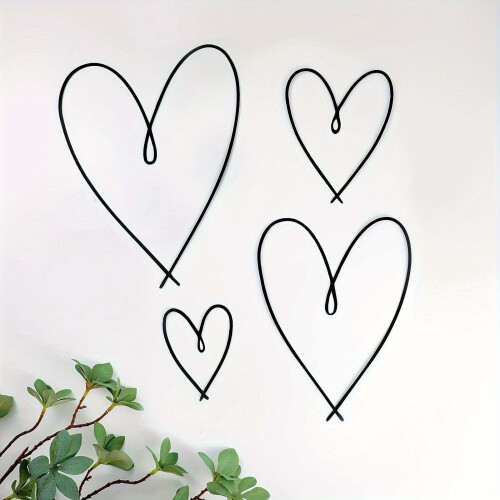 Sada kovových nástěnných obrazů Love – 4 kusy, černá