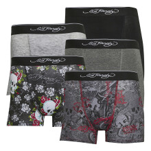 (Large, Grau / Rot) Ed Hardy - Ed Hardy - 5er Pack Herren Boxershorts Baumwolle Elastikbund