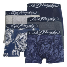 (Medium, Blau) Ed Hardy - Ed Hardy - 5er Pack Herren Blaue Boxershorts Baumwolle Elastikbund