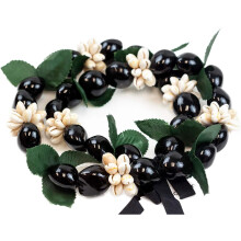 Hawaiiaanse kukui-nootlei ketting met kaurischelp, 28 inch