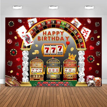 Casino Birthday Backdrop 7x5 ft Black Red Las Vegas Theme