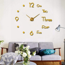 Frameless 3D Mirror Wall Clock Gold Modern Large