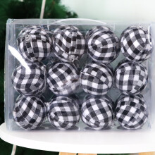 Christmas Balls Black and White Plaid 7cm Set