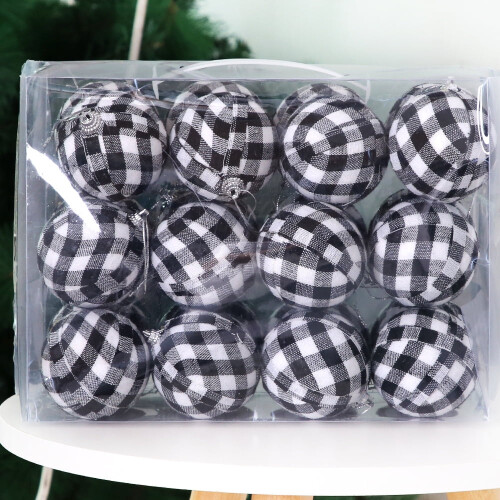 Christmas Balls Black and White Plaid 7cm Set