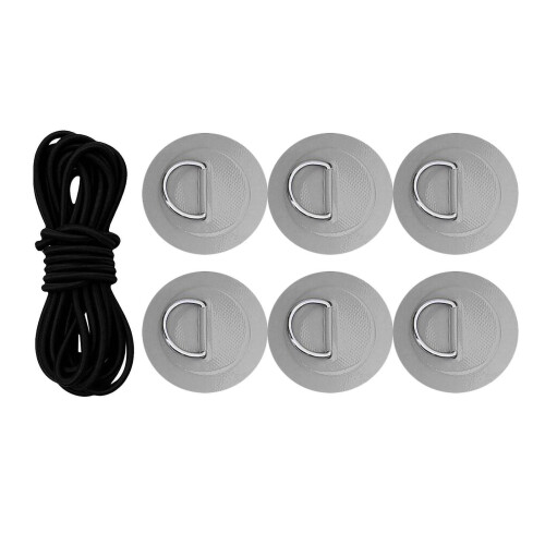 (Gray) 6 Pieces D Rings PVC Patch Deck Rigging Kit for Inflatable Boat Kayak Dinghy Black