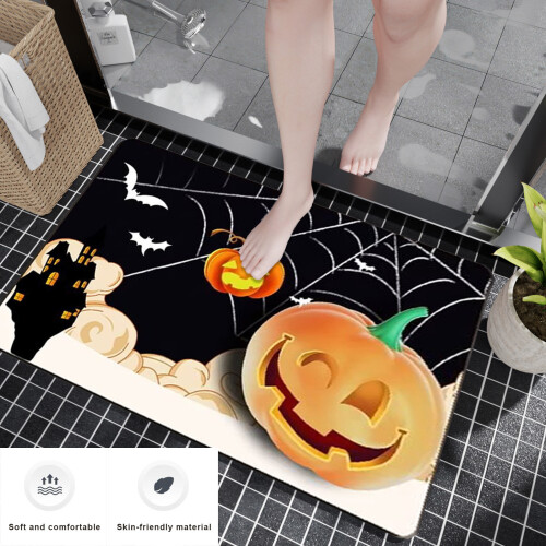 Halloween Pumpkin Bathroom Mat Black 70x45cm