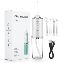 (White oral irrigator) Powerful Portable Mouthwash, Dental Spray, 3 Modes, Usb Charging, 4 Teeth Cleaning Nozzles, Healthy