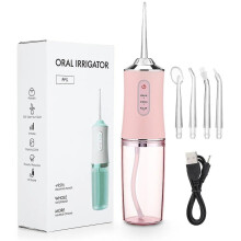 (Pink oral irrigator) Powerful Portable Mouthwash, Dental Spray, 3 Modes, Usb Charging, 4 Teeth Cleaning Nozzles, Healthy