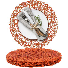 Set van 6 ronde placemats van gevlochten papier, naturel