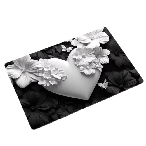 Tapis d'entrée antidérapant Cœur et Papillon – Polyester, 60 x 40 cm