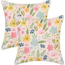 Fundas de almohada con estampado floral en acuarela, 45 x 45 cm (juego de 2)