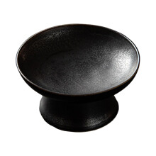 Plateau de service rond en céramique – Plat en faïence noire brillante