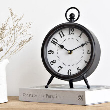 Farmhouse Table Clock Wooden Stand Black Silent Quartz