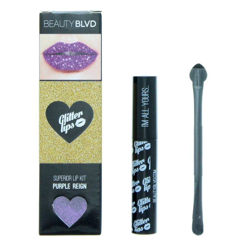 Beauty Blvd Purple Glitter Lips Reign 3 Piece Gift Set: Gloss Bond 3.5Ml - Glitter 3G - Lip Brush