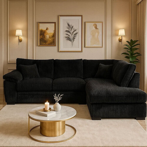 Furniture 786 Amalfi Jumbo Cord Right Hand Corner Sofa Black