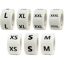 3500 Round Clothing Size Labels Stickers in 7 Sizes (XS, S, M, L, XL, XXL, XXXL) 2.5cm