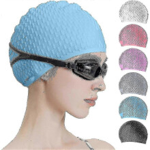 (Blue) Silicone Swim Cap,comfortable Bathing Cap Ideal For Curly Short Medium