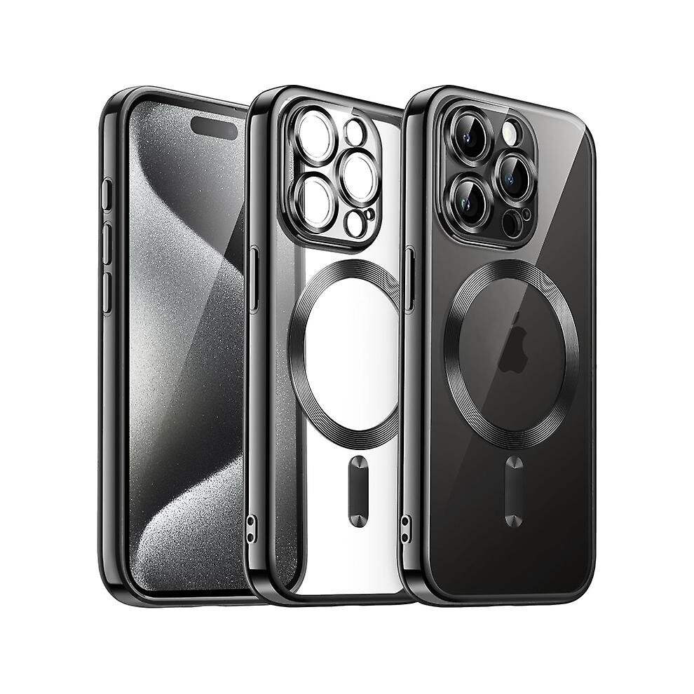 Compatible Iphone 15 Plus Magsafe Magnetic Transparent Electroplated Tpu Phone Case: Black 5419526240855