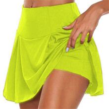 Dames Skrits zomer sportshorts tot boven de knie, dubbellaags, sneldrogend, geschikt voor yoga, sport, fitness: maat 4XL - fluorescerend groen