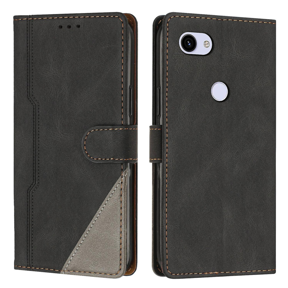 Leather Magnetic Clasp Case With Flip Wallet Stand Function Cover Compatible Google Pixel 3A Xl: Black 8283972238653