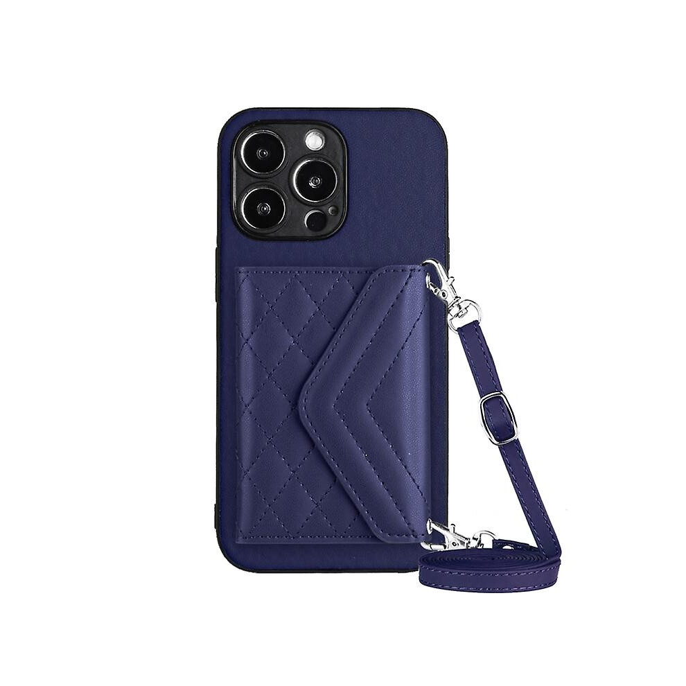 Compatible Iphone 15 Pro Max Rhombic Texture Card Bag Rfid Phone Case With Long Lanyard:dark Purple 3035171378266