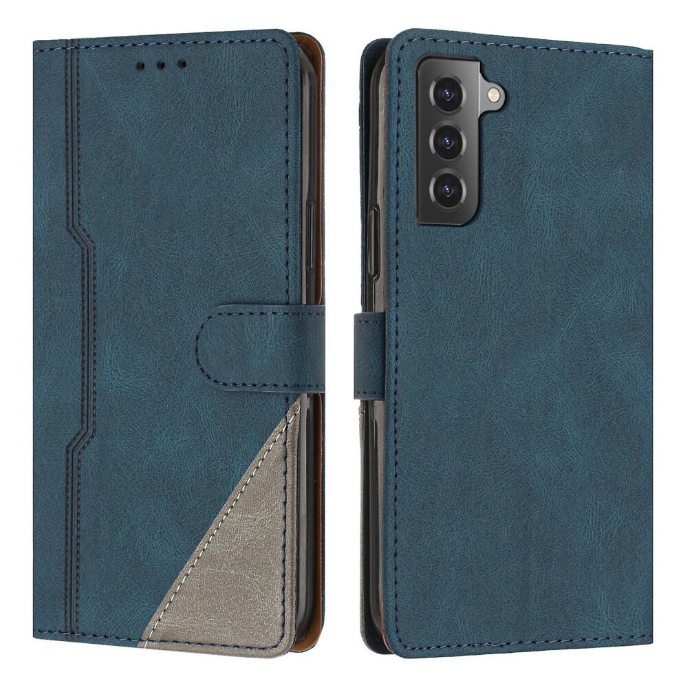 Leather Magnetic Clasp Case With Flip Wallet Stand Function Cover Compatible Samsung S22: Blue 6421300249632