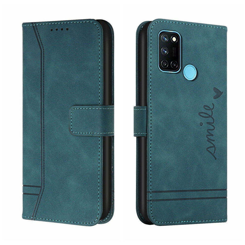 Leather Magnetic Closure Case With Flip Wallet Stand Function Cover Compatible Oppo Realme 7I: Green 6421300249212