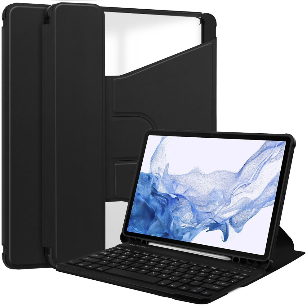 Compatible Samsung Galaxy Tab S9 360 Rotation Transparent Smart Leather Case With Keyboard: Black 7357467399448